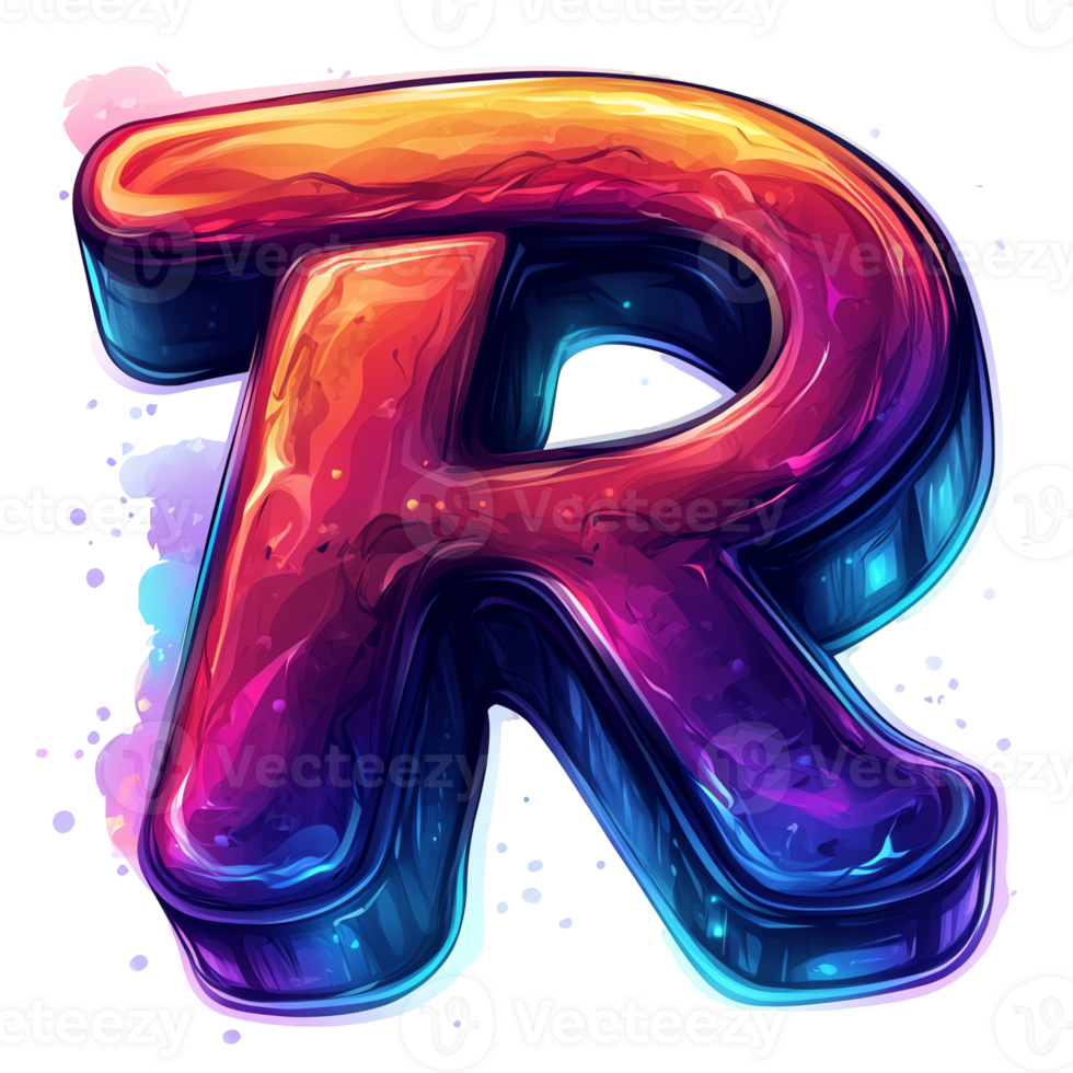 Illustration - Vibrant 3D Letter R with Colorful Texture, Blue, Purple, and Orange png