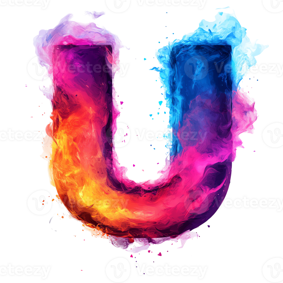 Abstract Illustration - Vibrant U Letter Design with Colorful Paint Splatter png