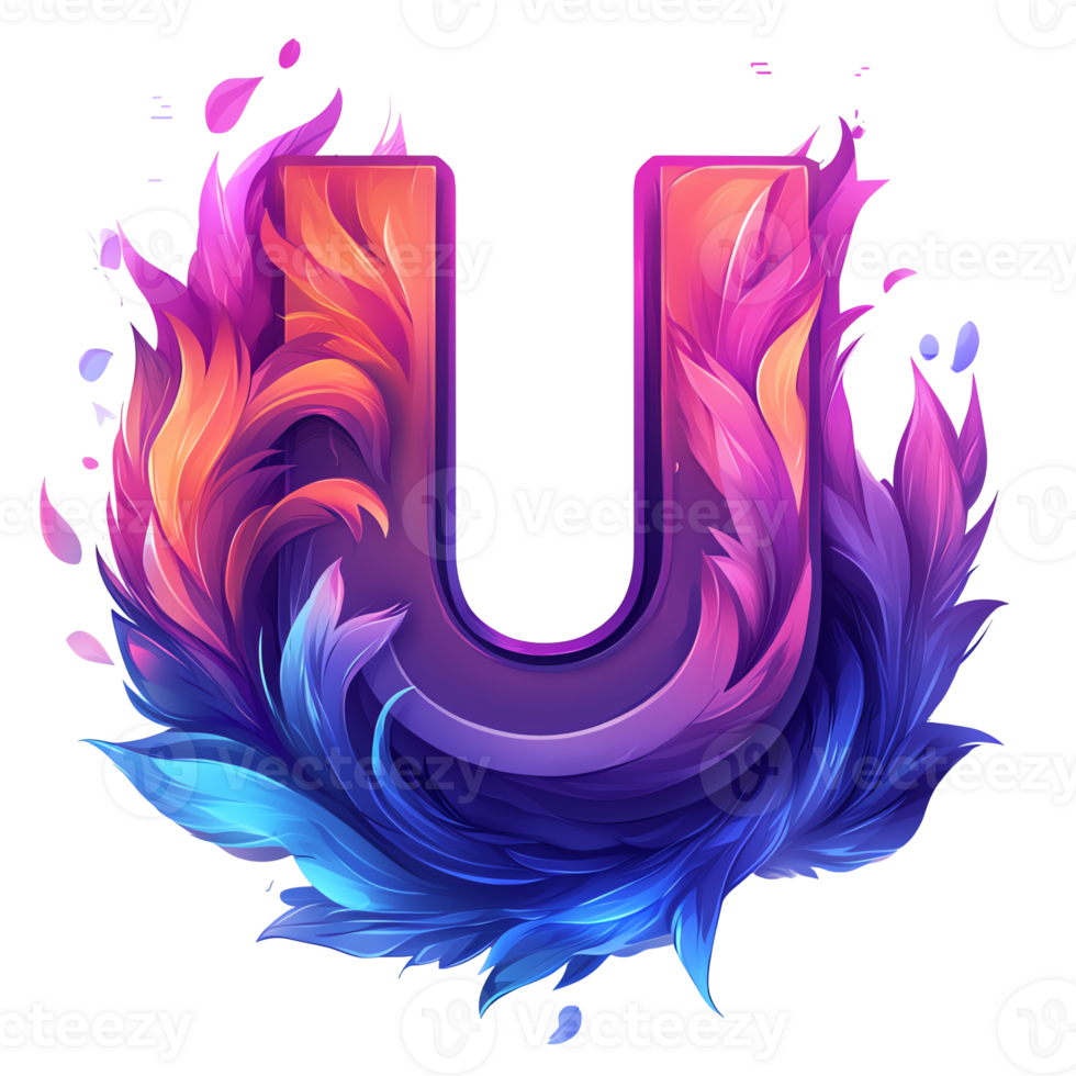 Abstract letter u painting design on transparent background modern artistic typography png