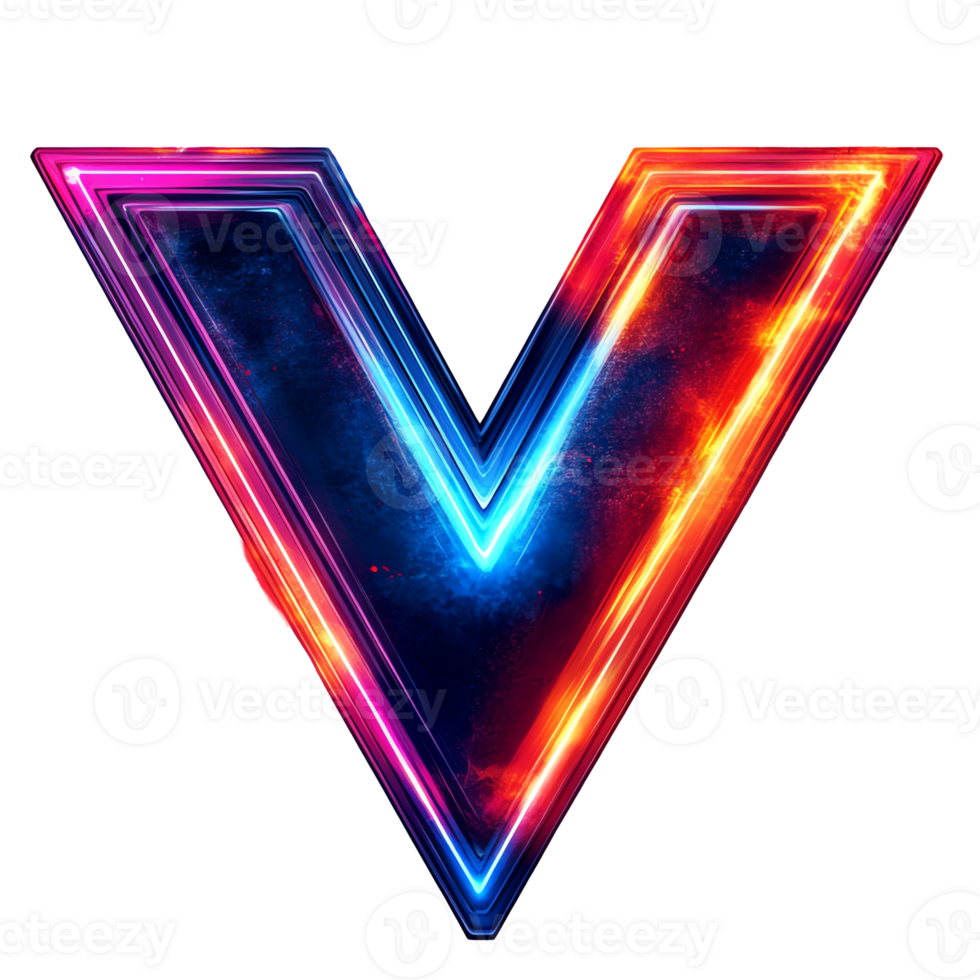 Illustration - Vibrant Neon V, Blue Red Light, Dark Background png
