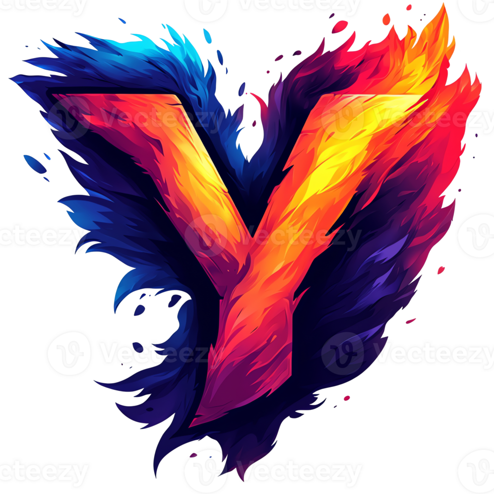 Illustration - Vibrant Letter Y with Abstract Fire and Ice Design png