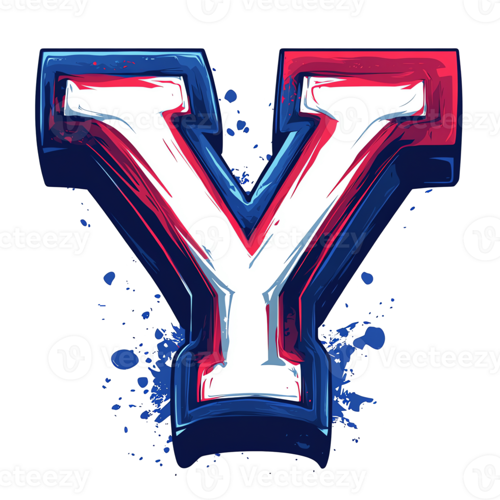 Vibrant Blue, Red, and White Letter Y with Paint Splatter png