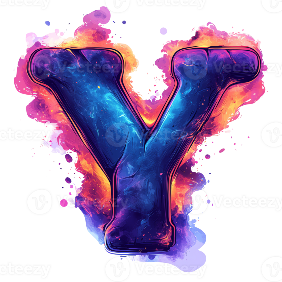 Illustration - Vibrant Letter Y with Abstract Colorful Splashes on Black Background png