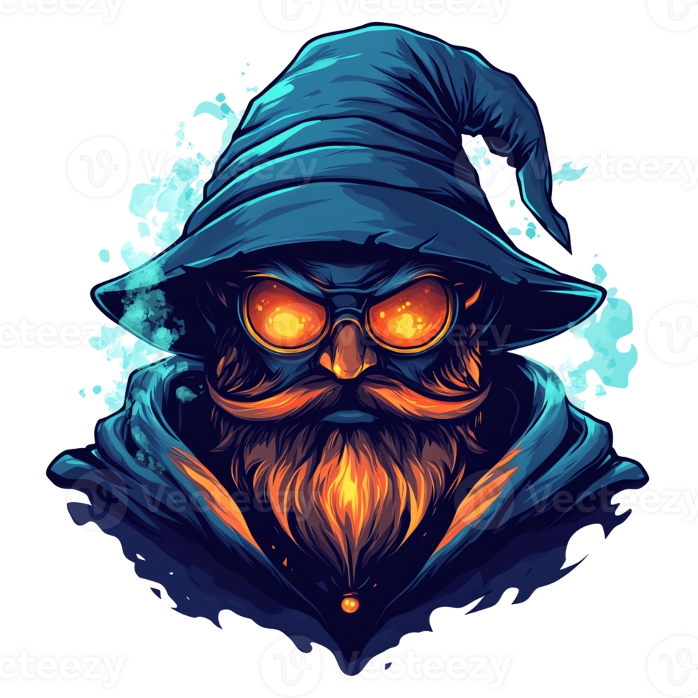 Fiery eyed wizard with a long beard on transparent background a masterful digital painting png