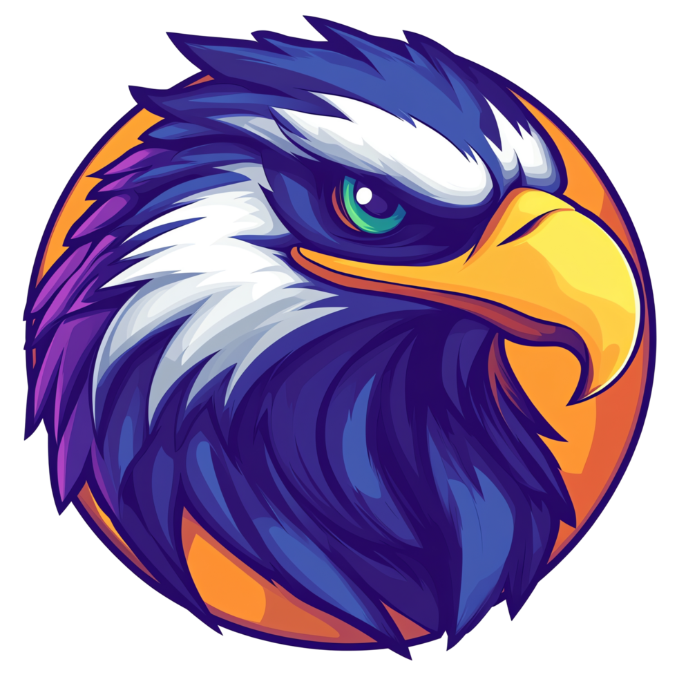 Vibrant cartoon eagle head with detailed feathers on transparent background png
