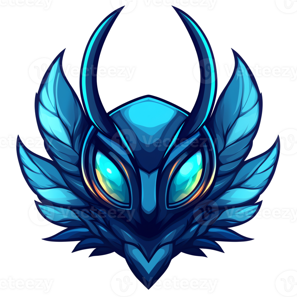 Illustration of Blue Fantasy Creature with Wings and Glowing Eyes png