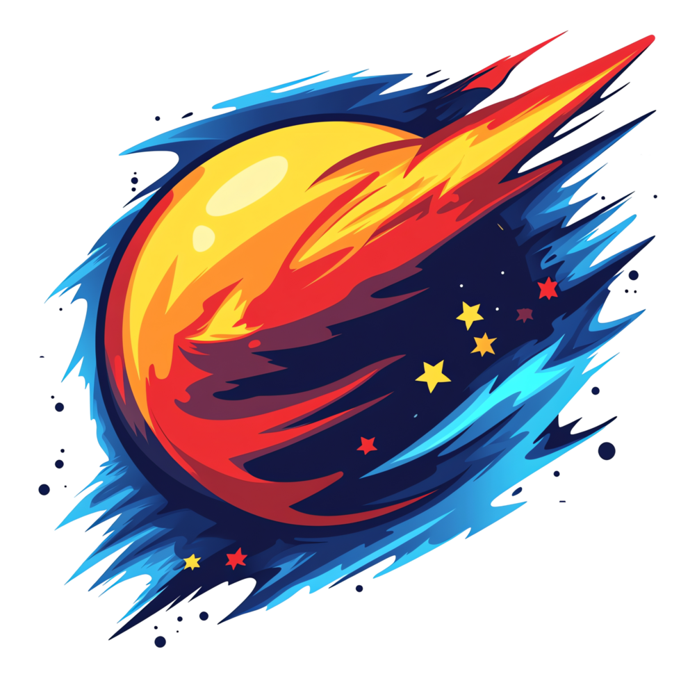 Illustration - Cosmic Fireball and Stars on a Dark Background png