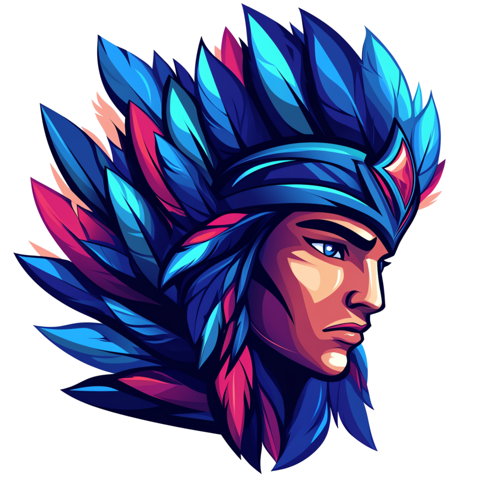 Vibrant portrait of a native american man with a detailed headdress on transparent background png