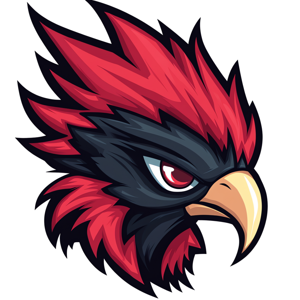 Fierce red and black eagle head mascot logo design on transparent background for gaming and esports png