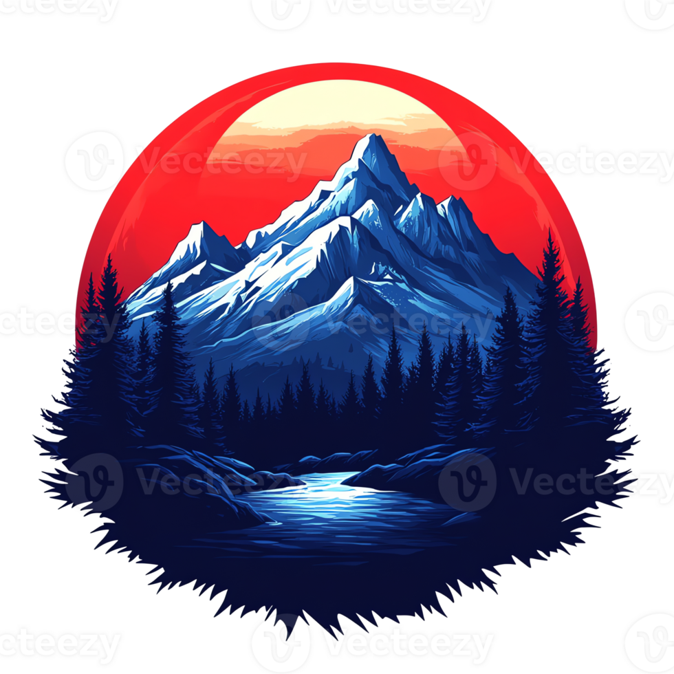Serene sunset landscape majestic mountains and river at dusk on transparent background png