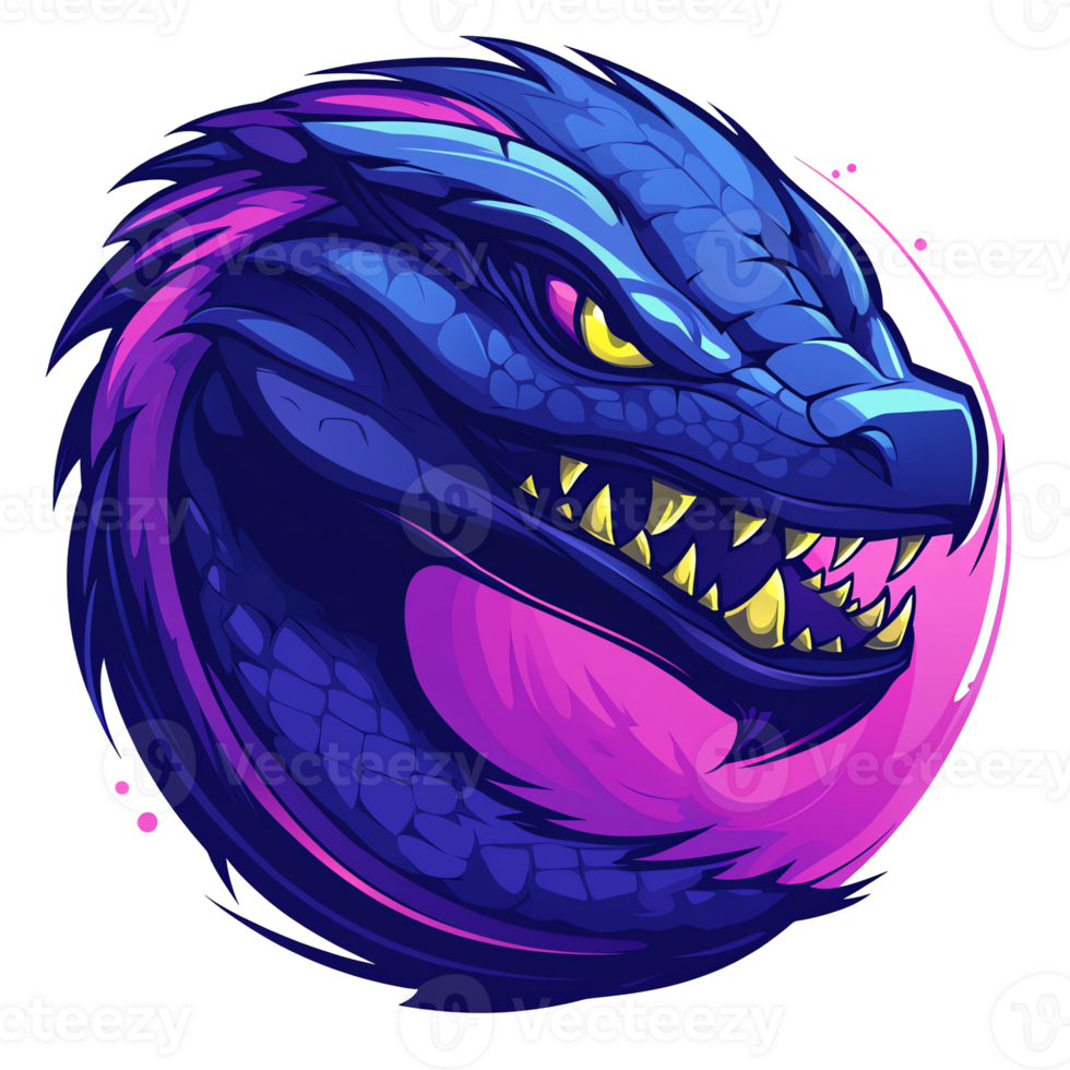 Cyberpunk dragon head logo on transparent background striking design 100 200 characters png