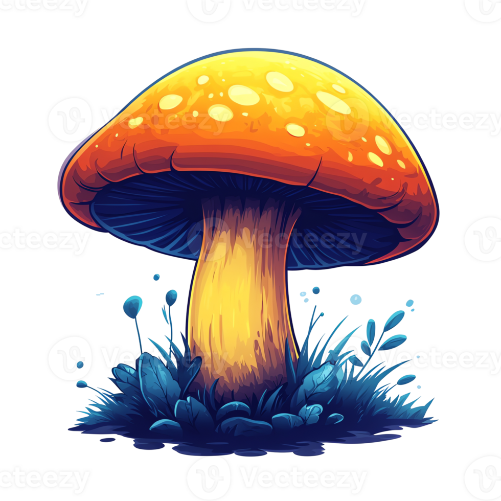 Luminous mushroom emerging from a watery bloom a fantasy illustration on transparent background png