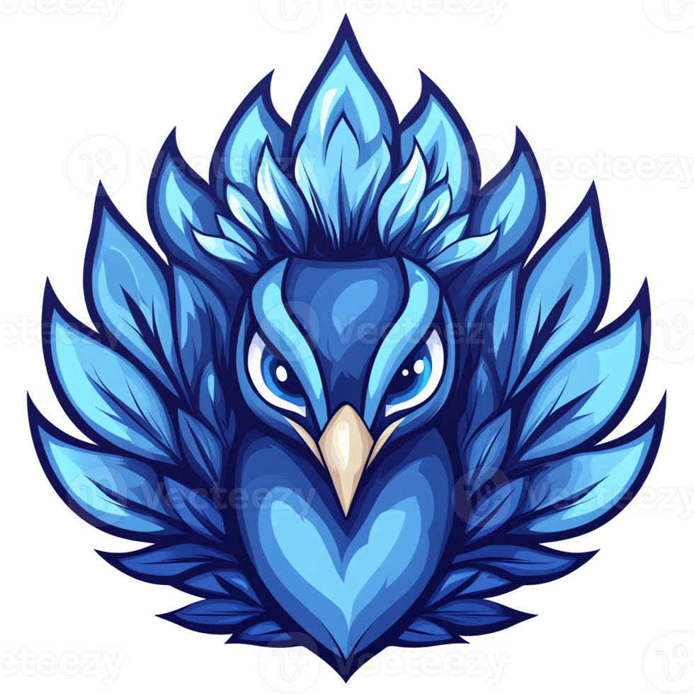 Illustration - Majestic Blue Bird with Striking Plume png