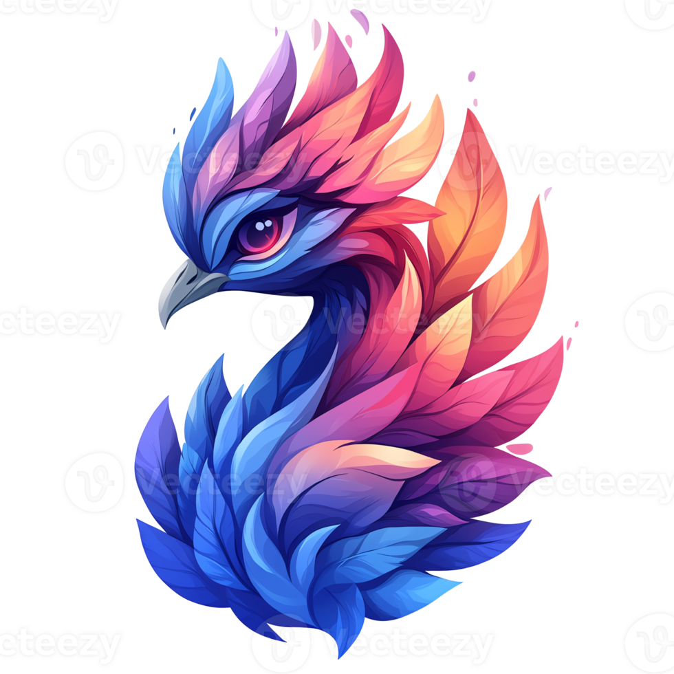 Vibrant phoenix illustration on transparent background a detailed and intricate design of a mythical firebird png