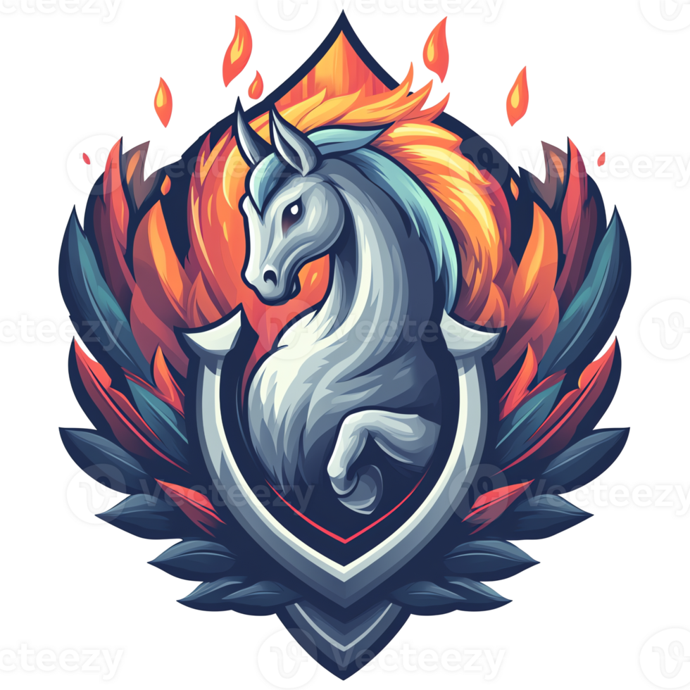 Illustration - Majestic Horse Emblem with Fiery Mane and Shield png