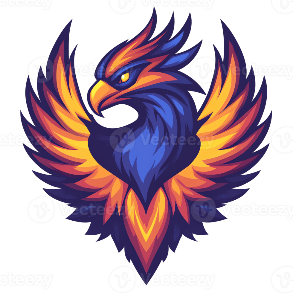 Illustration Majestic Phoenix Bird, Wings Spread, Fiery Hues png