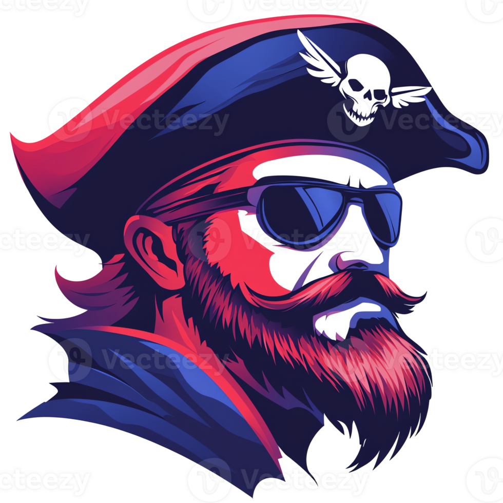 Cool pirate captain with sunglasses illustration on transparent background png