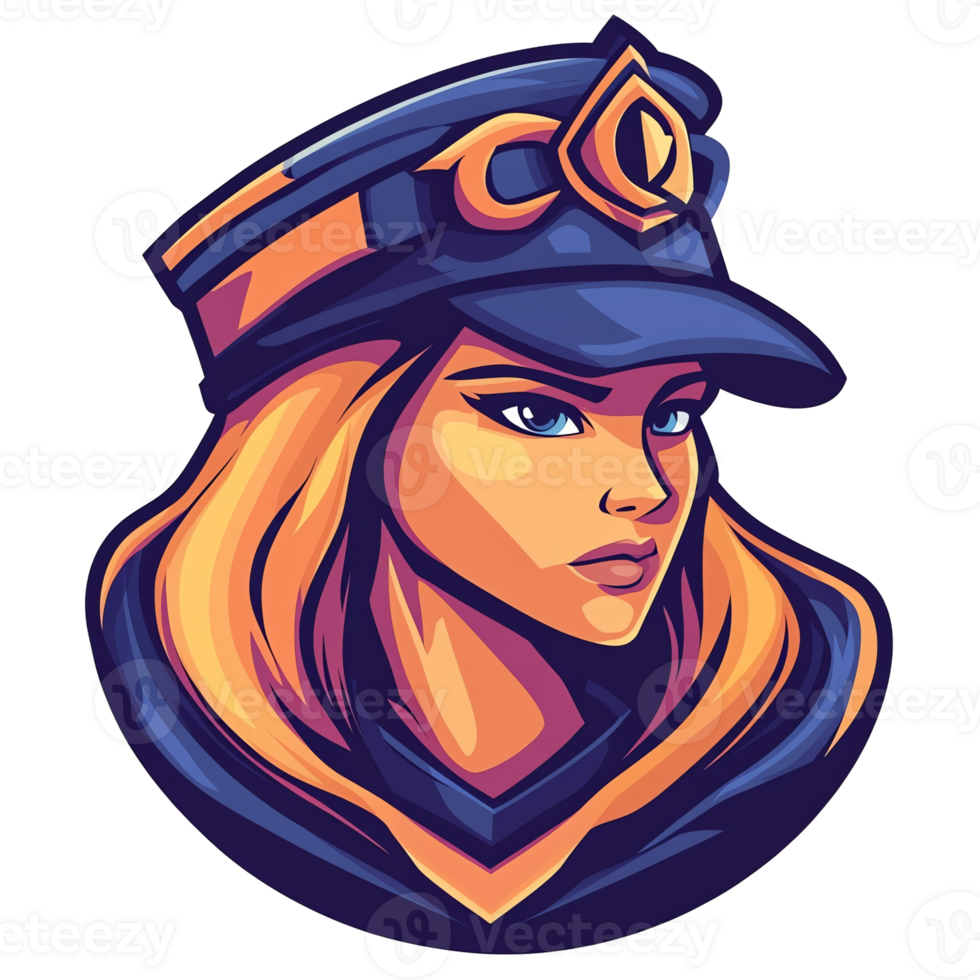 Confident woman portrait with hat on transparent background digital illustration png