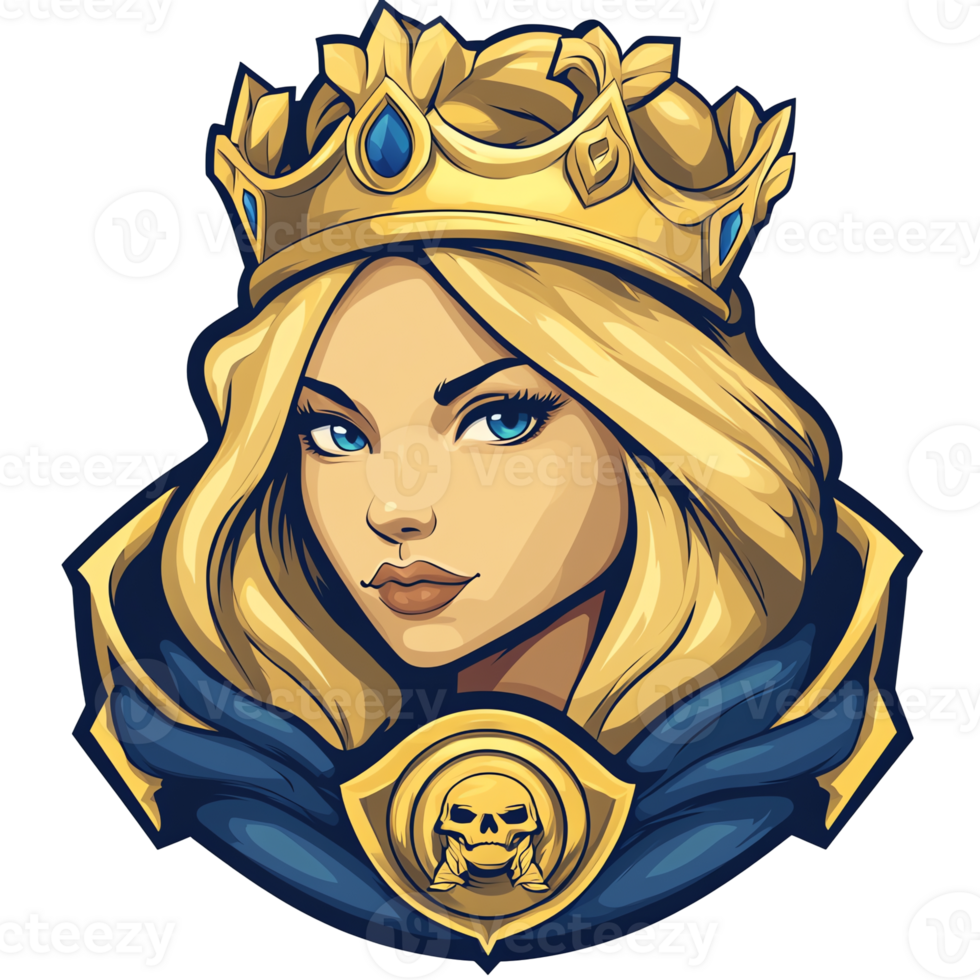 Portrait of a powerful queen with a golden crown on a transparent background png
