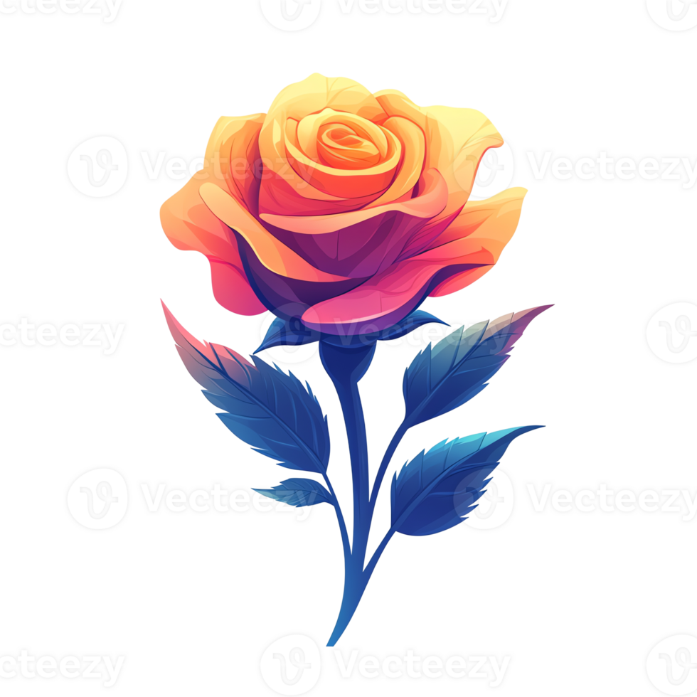 Vibrant rainbow rose illustration on transparent background for design projects png