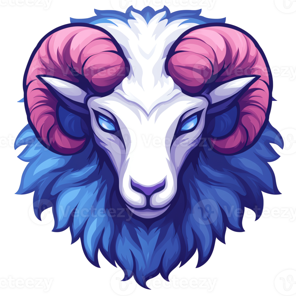 Illustration - Majestic Ram with Blue Wool and Pink Horns png