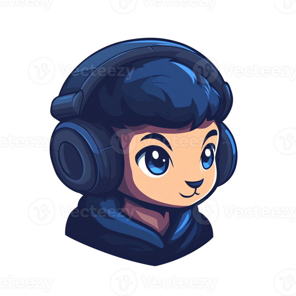 Cute anime boy gamer avatar with headphones on transparent background for streaming and social media png