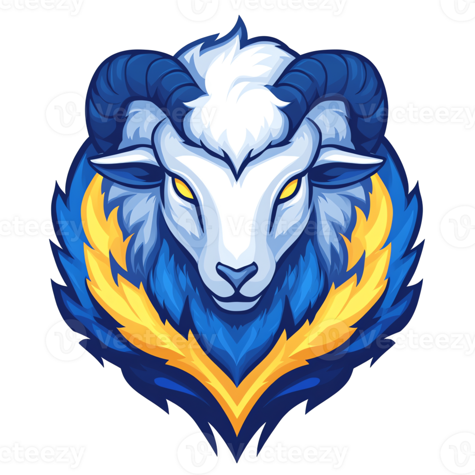Illustration Majestic Ram, Blue and Gold, Horns, Powerful, Animal, Wildlife, Nature, Design, Art png