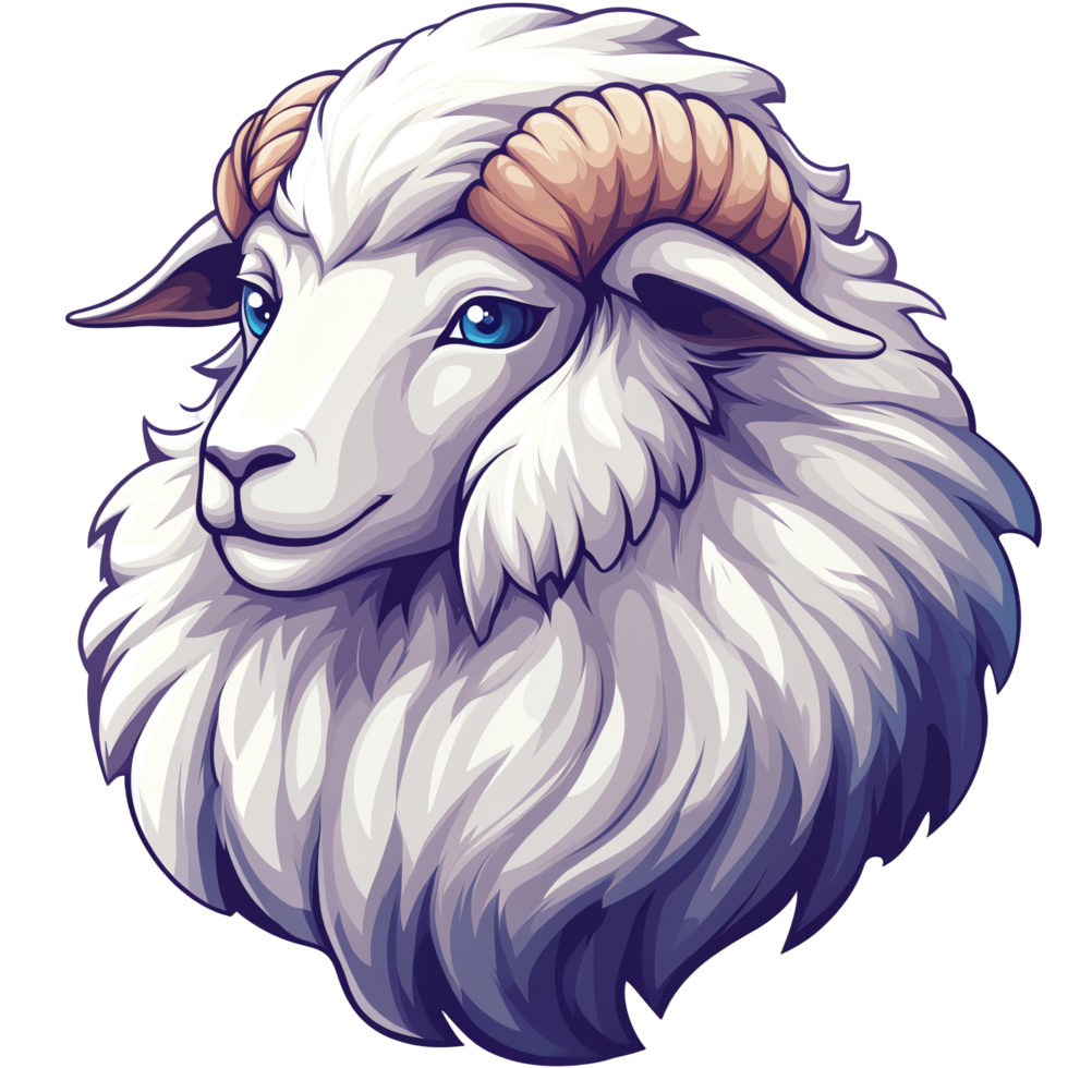 Majestic white ram with large horns on transparent background a detailed digital illustration png