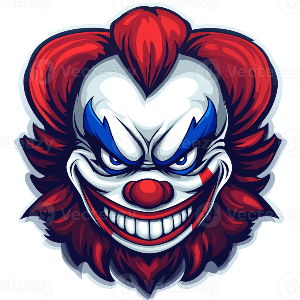 Terrifying clown face illustration on transparent background for halloween and horror designs png