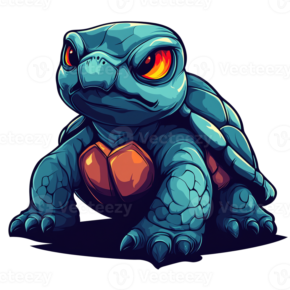 Fierce little turtle with glowing red eyes on transparent background high quality digital fanart png