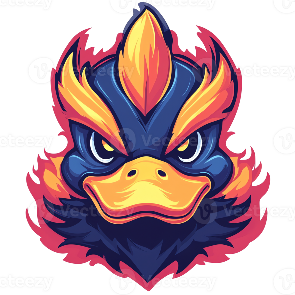 Fiery duck mascot logo design a powerful and mythical creature illustration on transparent background png