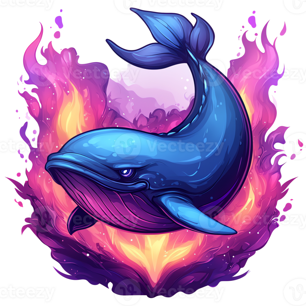 Fiery whale on transparent background a mystical digital painting png