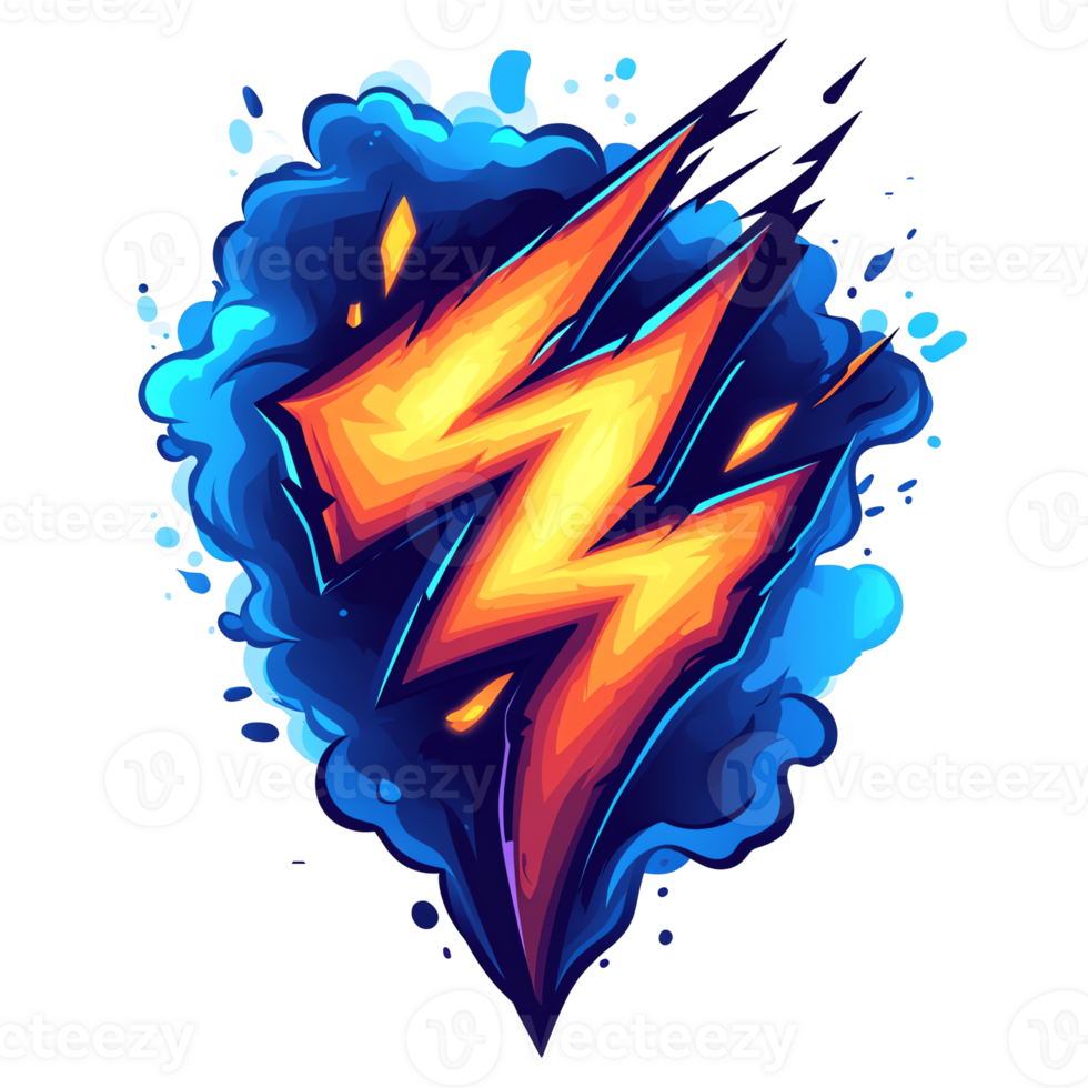 Fiery lightning bolt logo dynamic energy and power symbol on transparent background png