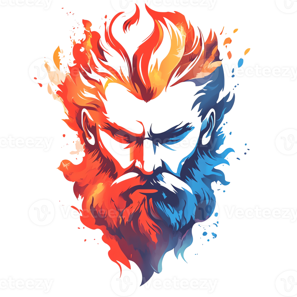 Dynamic fire and ice face logo design with contrasting elements on transparent background png