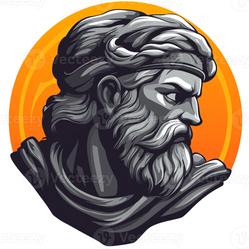 Monochrome bust of a man wearing a wreath on transparent background icon design png
