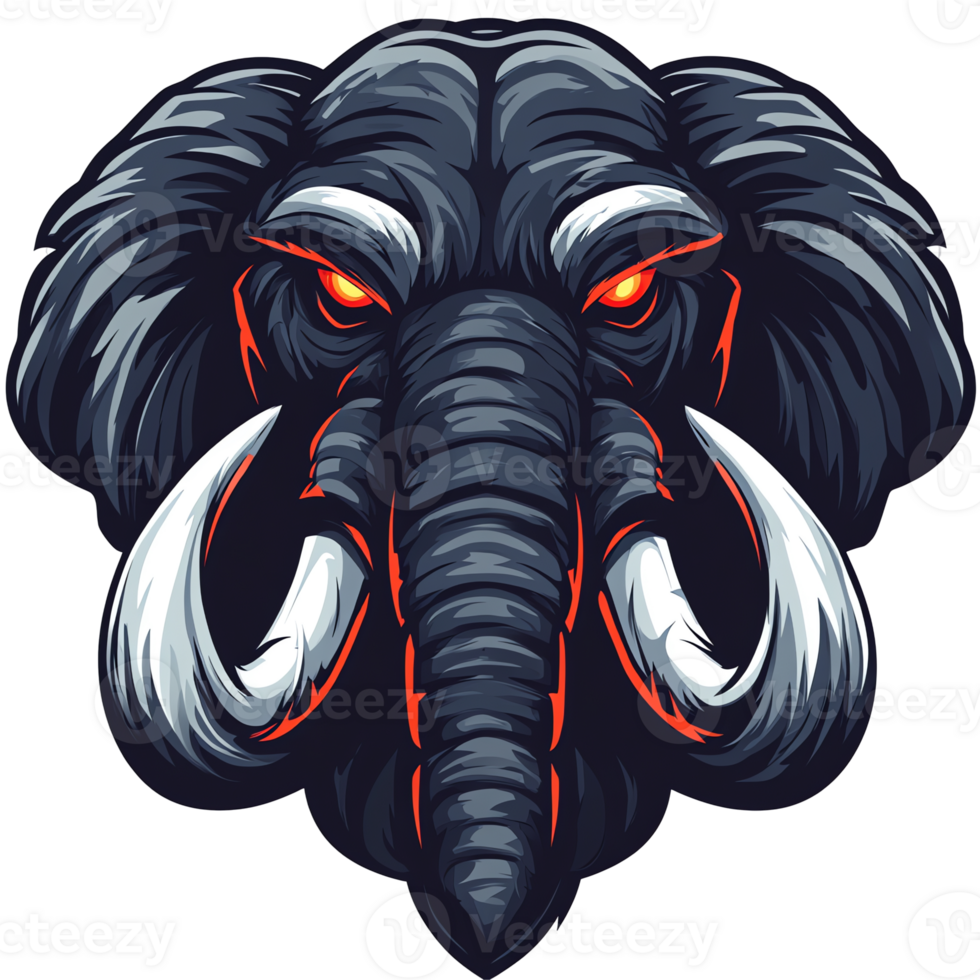 Illustration - Majestic Elephant with Glowing Eyes and Large Tusks png