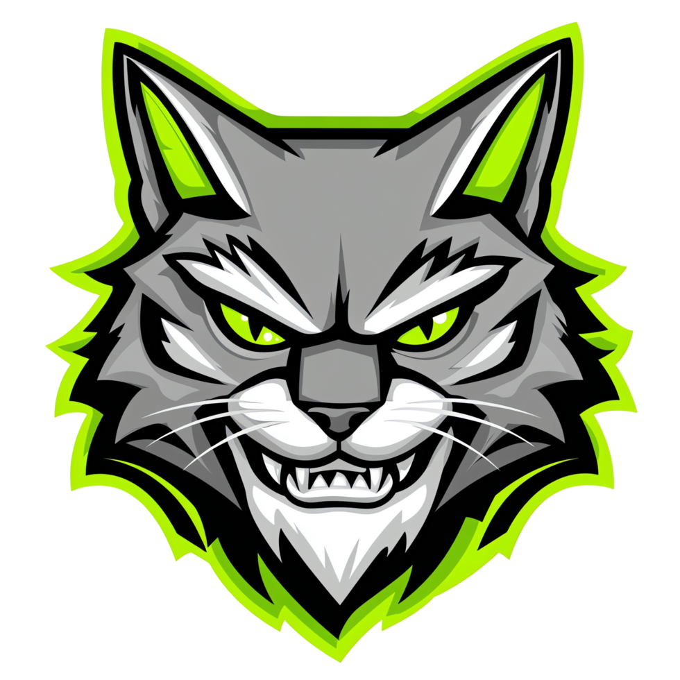Aggressive gray cat head logo on transparent background png