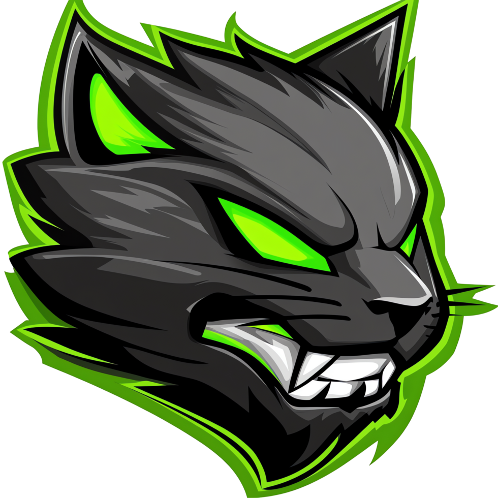 Green eyed wolf mascot logo with intricate details for modern esports and gaming teams on transparent background png