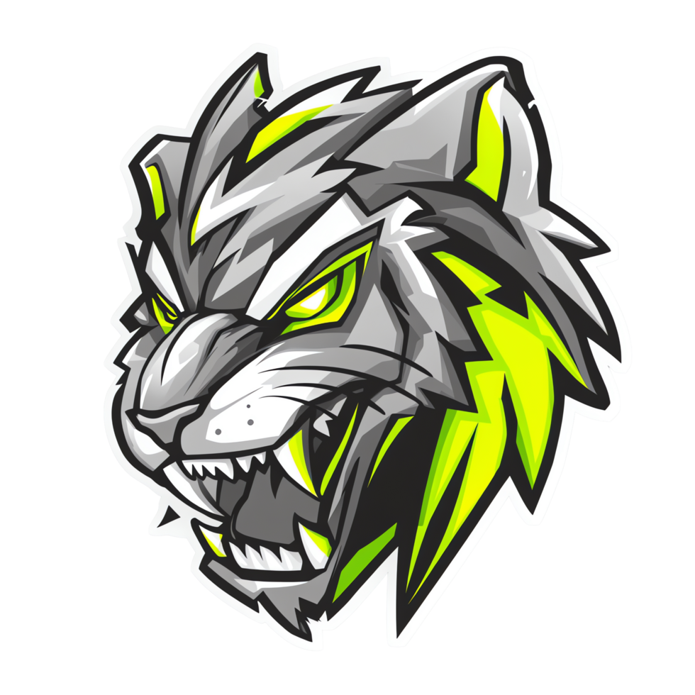 Electric wolf modern monochrome design with neon green accents on transparent background high resolution png