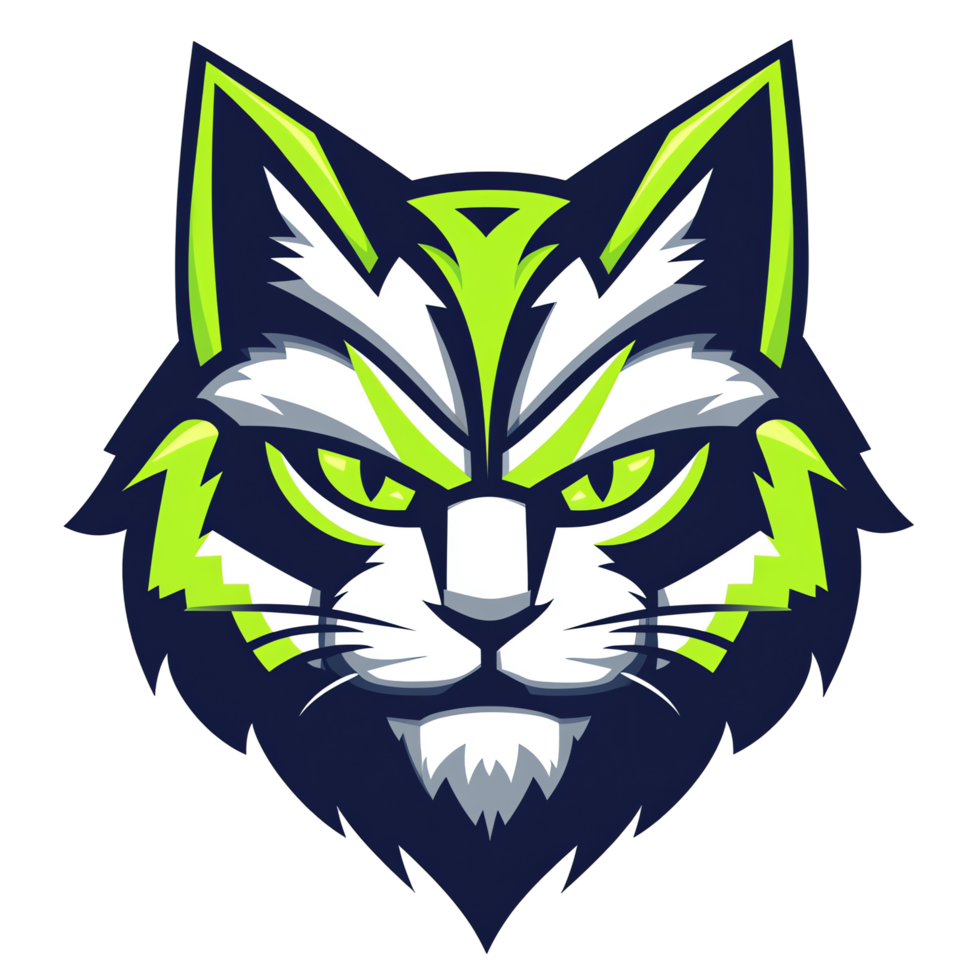Neon green and navy blue cat logo on transparent background a mascot for gamers png