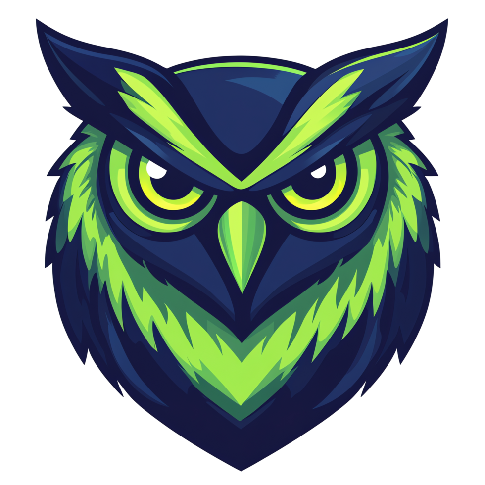 Fierce glowing owl logo design on transparent background for gaming or esports png