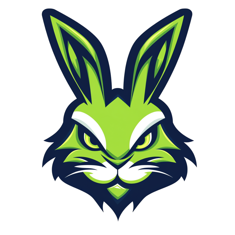 A fierce green rabbit logo with a transparent background png