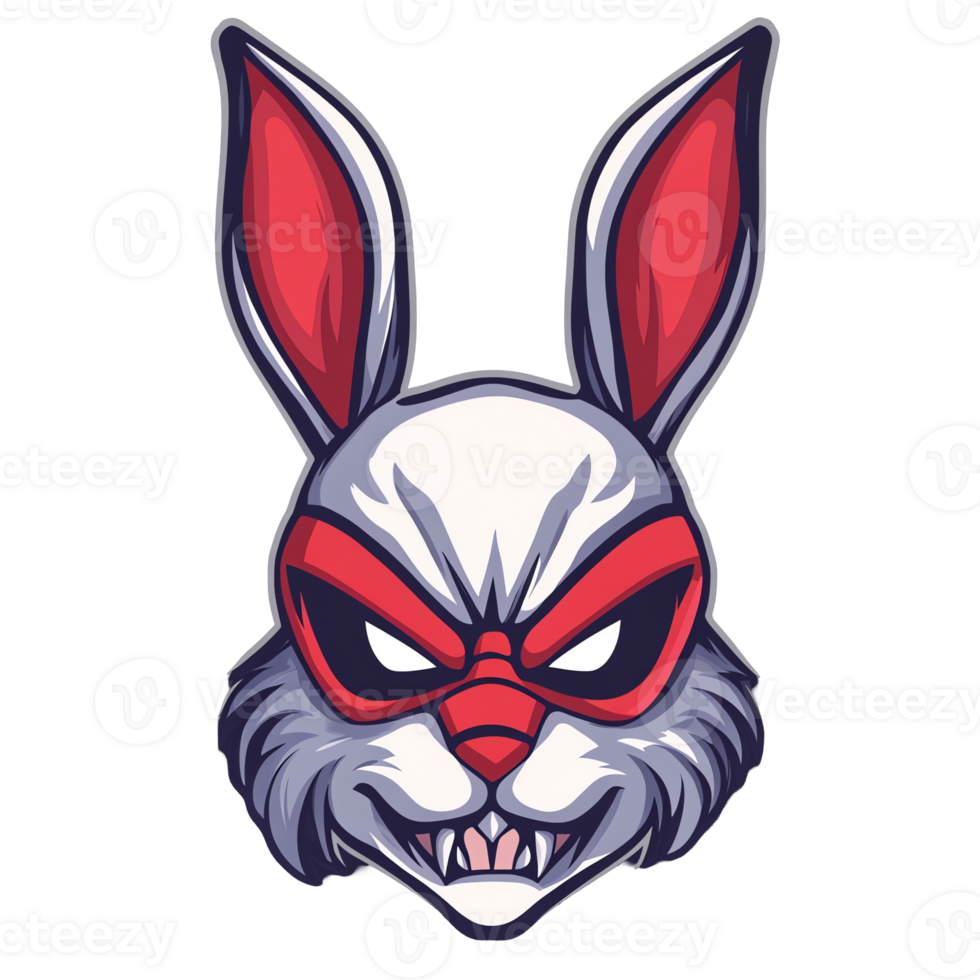 Fierce white rabbit mascot with red accents on transparent background for gaming and esports png