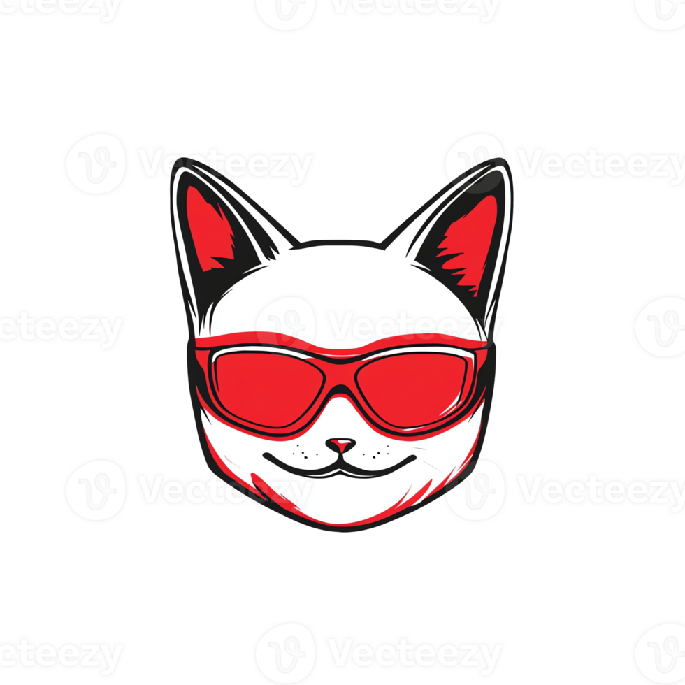 Cool cat wearing red sunglasses on transparent background perfect for stickers logos and more png