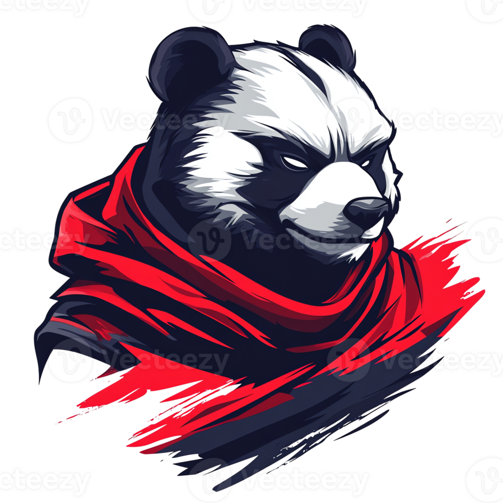 Fierce panda character with red scarf illustration on transparent background png