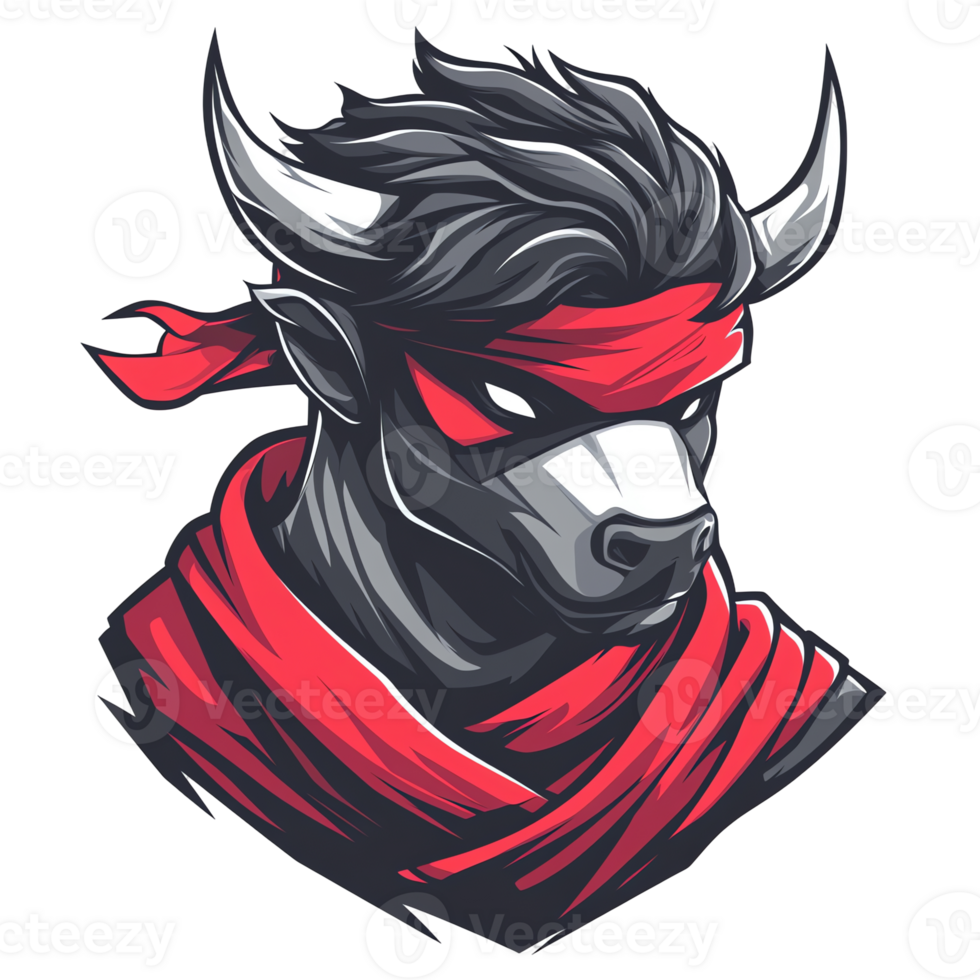 Fierce bull warrior with red bandana on transparent background a powerful and stylish illustration png