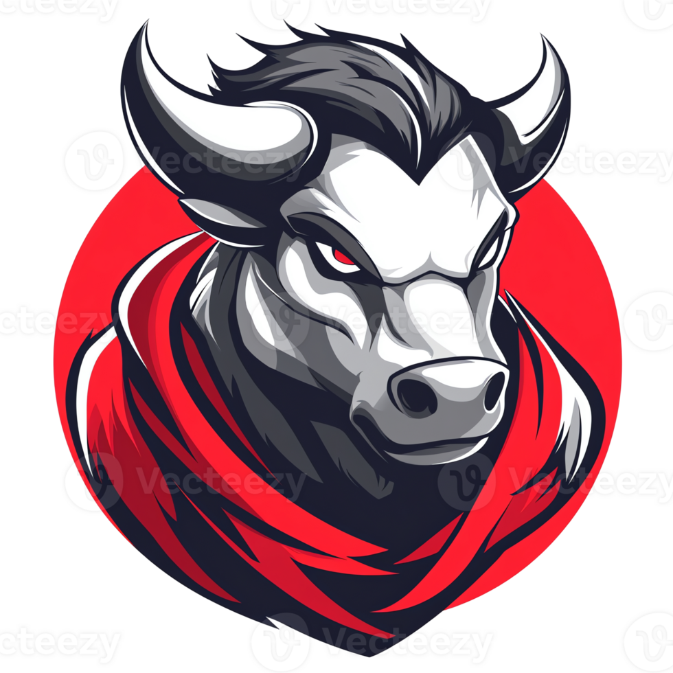 Powerful bull logo with red cape on transparent background png