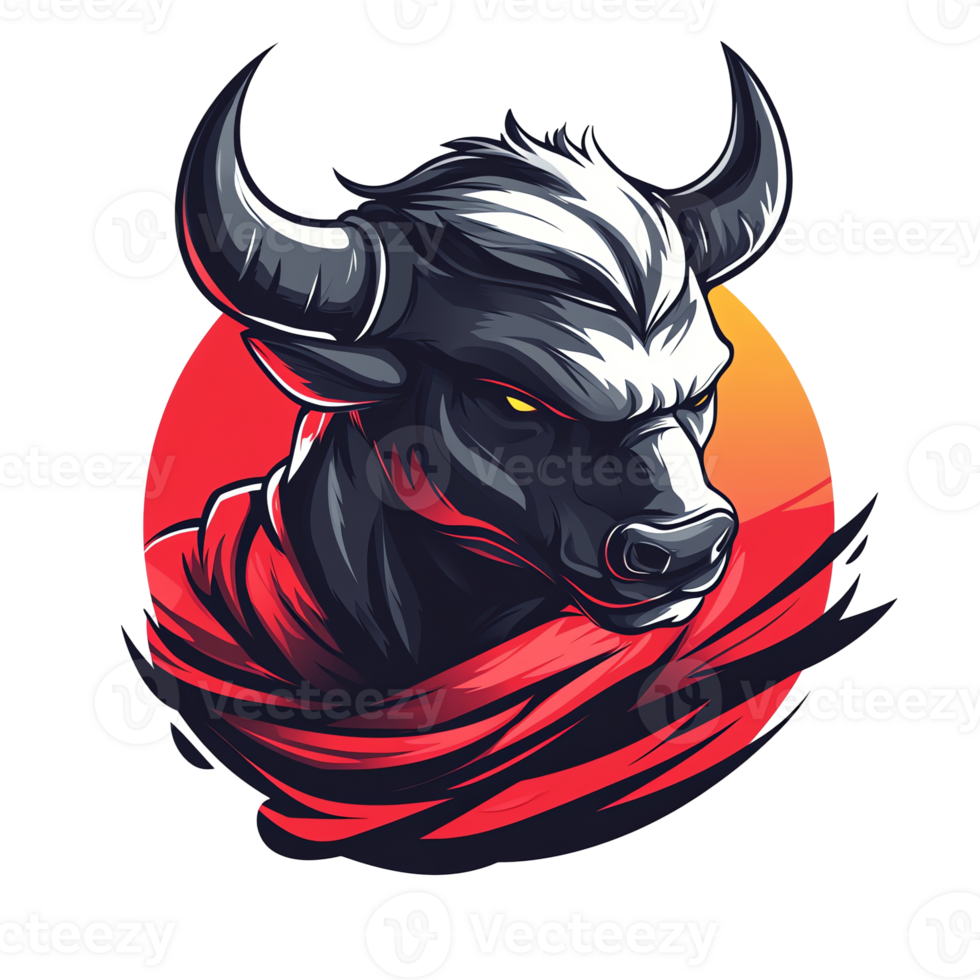 Fierce bull with red bandana on transparent background a powerful illustration png