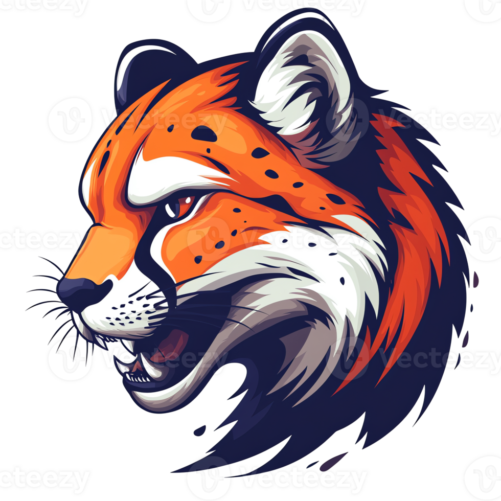 Aggressive cheetah head graphic on transparent background png