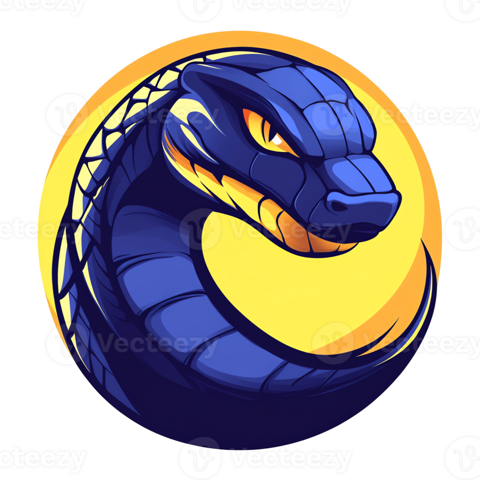 Stylized blue snake emblem in circle on transparent background for mascot or design use png